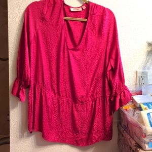 Fuschia silky top 1X has drawstring gathering for waist new w/o tags
